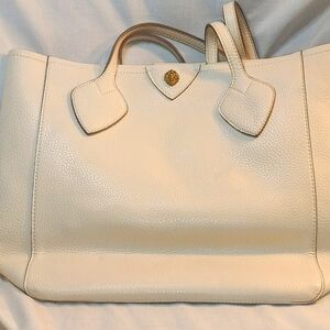 Anne Klein Elegant Cream Leather Tote Bag.